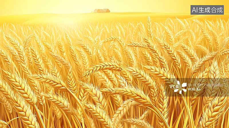 【AI数字艺术】金黄麦田通往农舍的小路图片素材