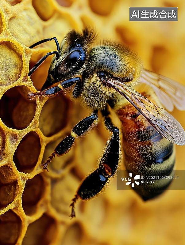 【AI数字艺术】蜜蜂在蜂巢上工作图片素材