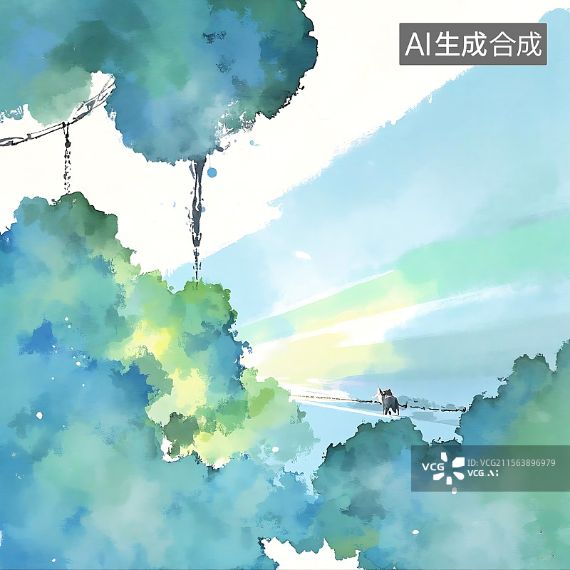 【AI数字艺术】水彩田园景色图图片素材