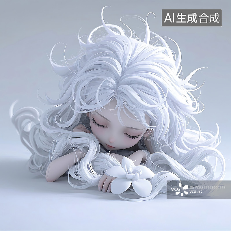 【AI数字艺术】白发女孩的睡梦图片素材