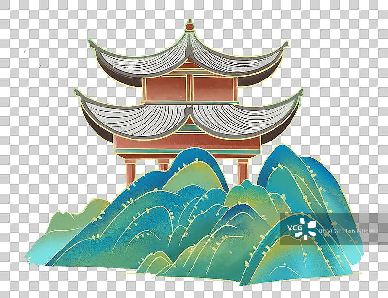 国潮风山和凉亭元素图片素材