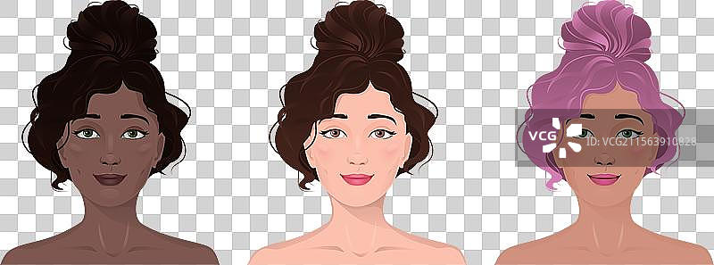 不同肤色和发型的女性面部肖像图片素材