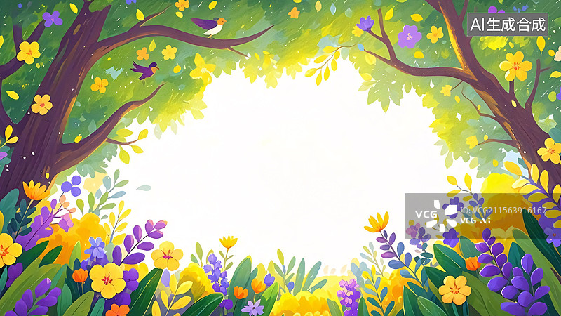 【AI数字艺术】2D卡通清新植物插画背景最大图片素材