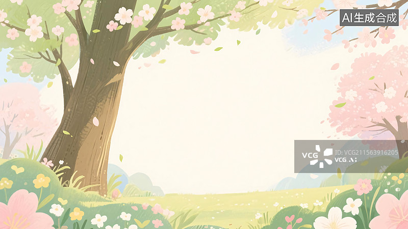 【AI数字艺术】2D卡通清新植物插画背景最大图片素材