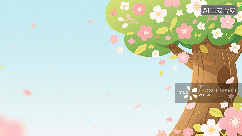 【AI数字艺术】2D卡通清新植物插画背景居右图片素材