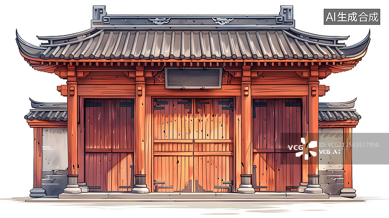 【AI数字艺术】古代建筑前庭门脸图片素材
