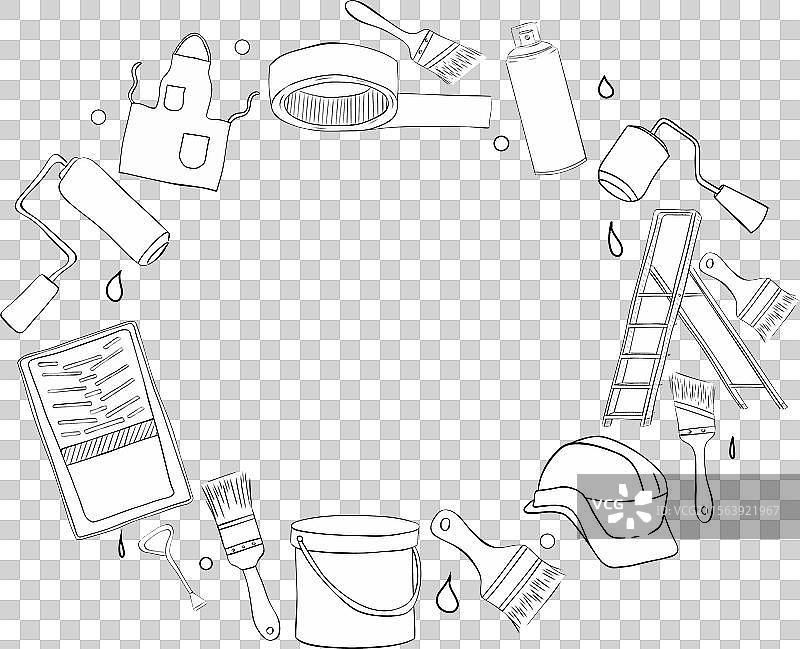 手工艺人绘画工具椭圆框图形线条图片素材