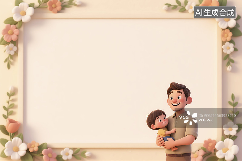 【AI数字艺术】父亲节海报边框卡通父子手抄报背景图片素材