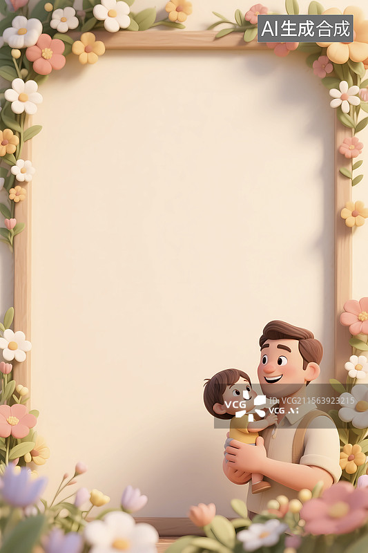 【AI数字艺术】父亲节海报边框卡通父子手抄报背景图片素材