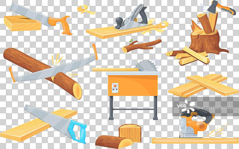 用斧头锯木头原木，劈开木材树干图片素材