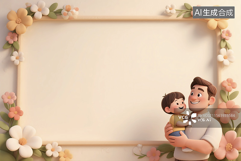 【AI数字艺术】父亲节海报边框卡通父子手抄报背景图片素材