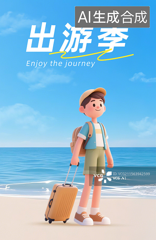 【AI数字艺术】一个男孩出游旅游插画设计海报图片素材