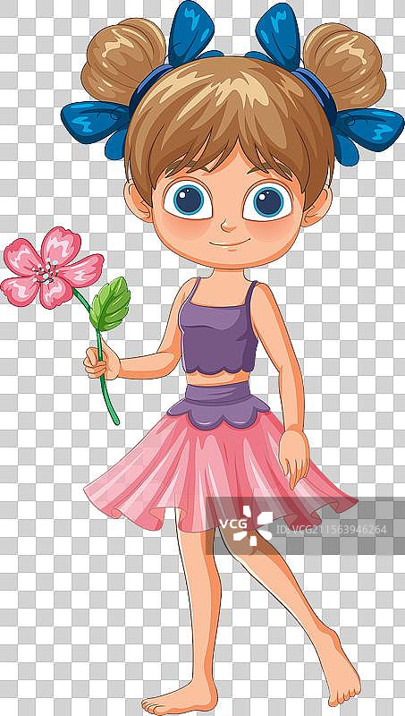 微笑的女孩与粉色花朵图片素材