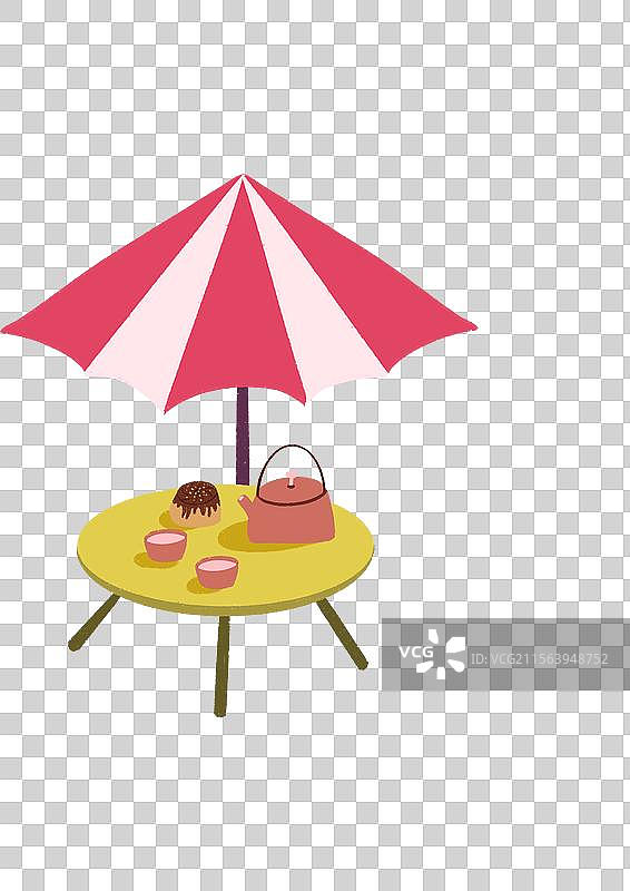 遮阳伞茶桌茶壶甜品喝茶小元素图片素材
