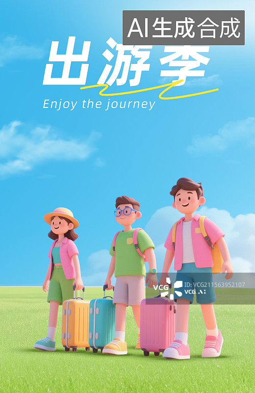 【AI数字艺术】年轻的人们在沙滩海边上快乐的玩耍插画设计海报图片素材