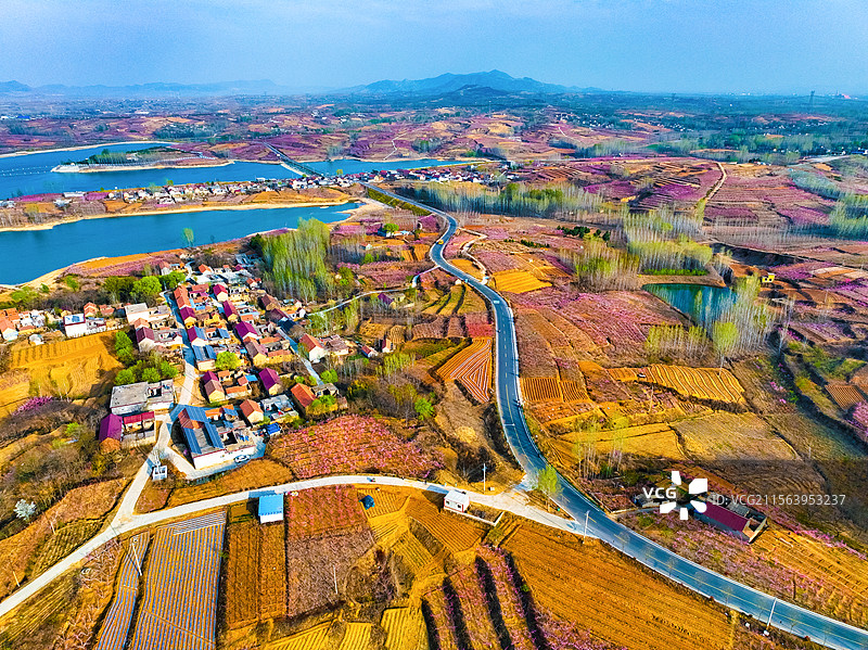 山东省临沂市蒙阴县云蒙湖桃花村庄图片素材
