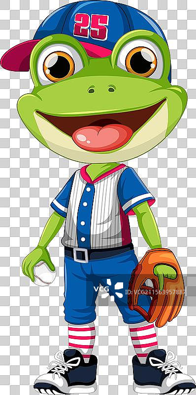 穿着棒球制服的青蛙手持球和手套图片素材