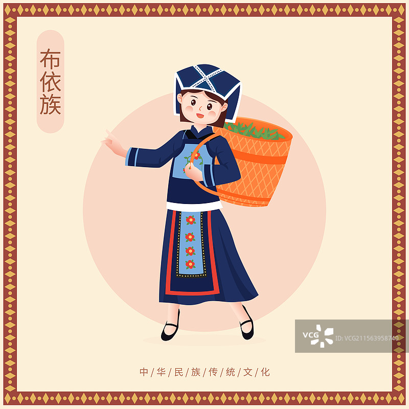 中华传统少数民族布依族人物矢量插画海报图片素材