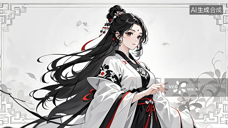 【AI数字艺术】古风红黑色系女子图片素材