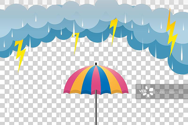 渐变云彩与落雨和雨伞图片素材