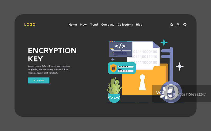 数据加密的黑暗或夜间模式网页着陆页图片素材