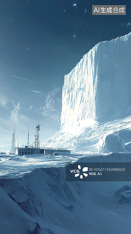 【AI数字艺术】冰天雪地的极地科考站图片素材
