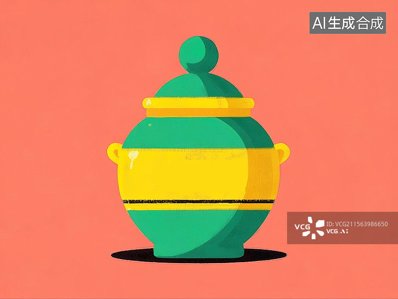 【AI数字艺术】鲜亮颜色卡通中医熬药陶罐插图图片素材