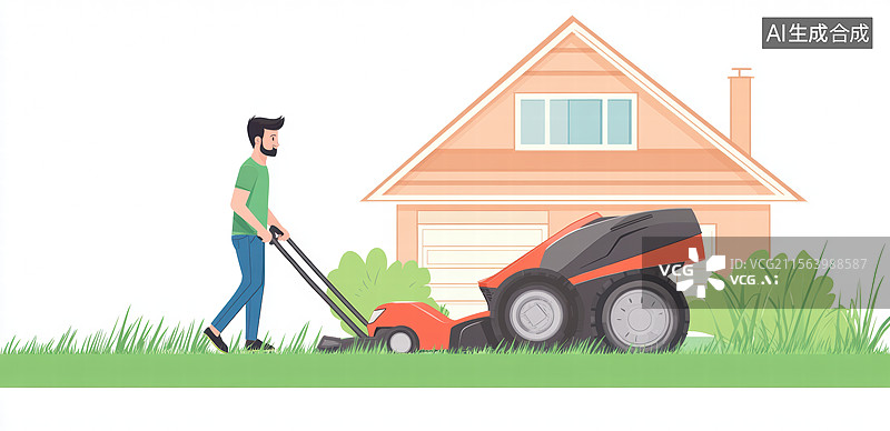 【AI数字艺术】男子正在修剪草坪图片素材