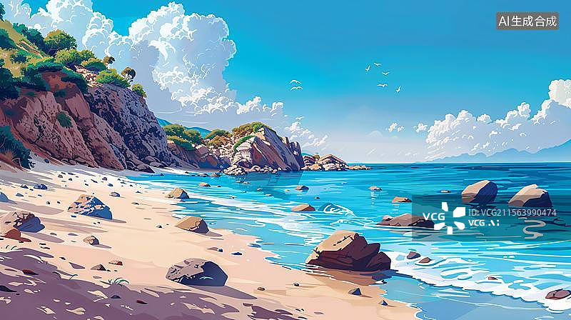 【AI数字艺术】海岸边的夏日梦境 海滩的宁静假日图片素材