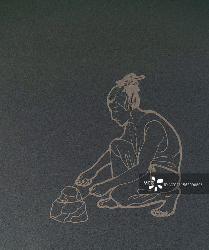 古代文明，玉器加工示意，开料，制坯图片素材