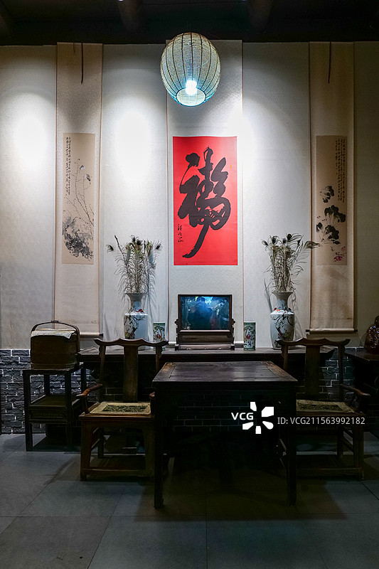 山东淄博市周村古商城景区-周村烧饼博物馆-清初古楼会客室图片素材