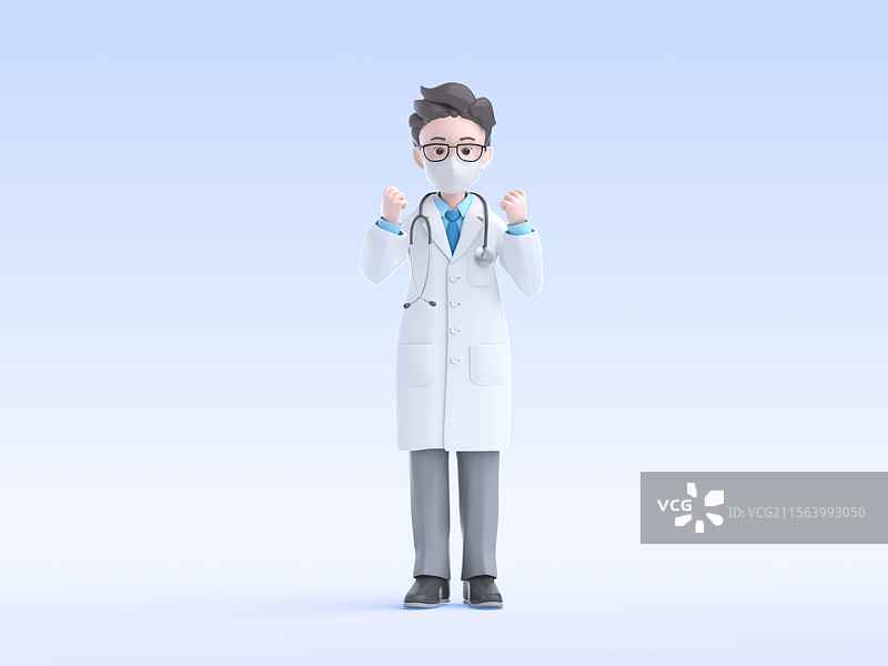 医生做加油手势白大褂医护人员3D图片素材