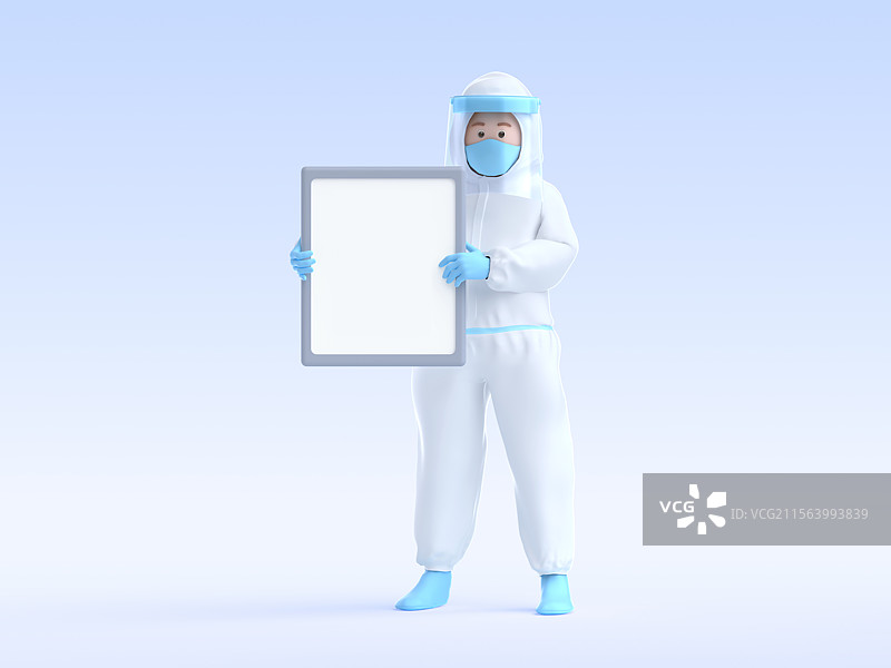 护士医护人员举着牌防护服大白3D图片素材