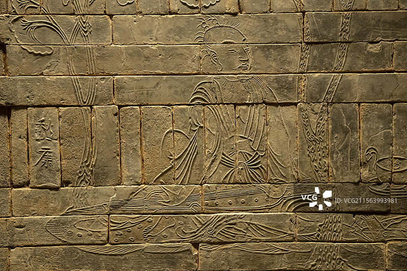 江苏省南京博物院“六朝迭兴 隋唐华彩”展：竹林七贤与荣启期砖画：嵇康（南朝）图片素材