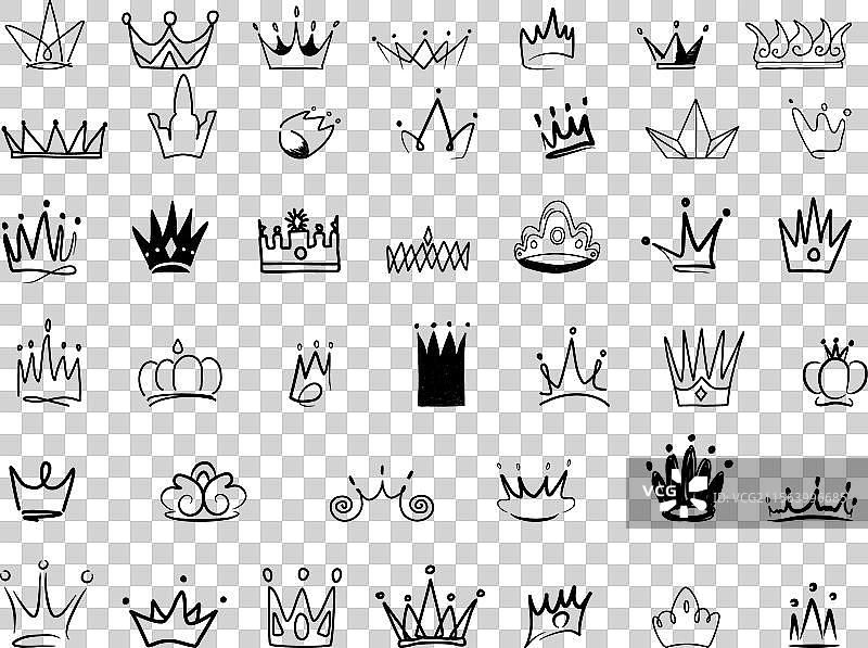 手绘王冠标志，国王或女王的王冠草图图片素材