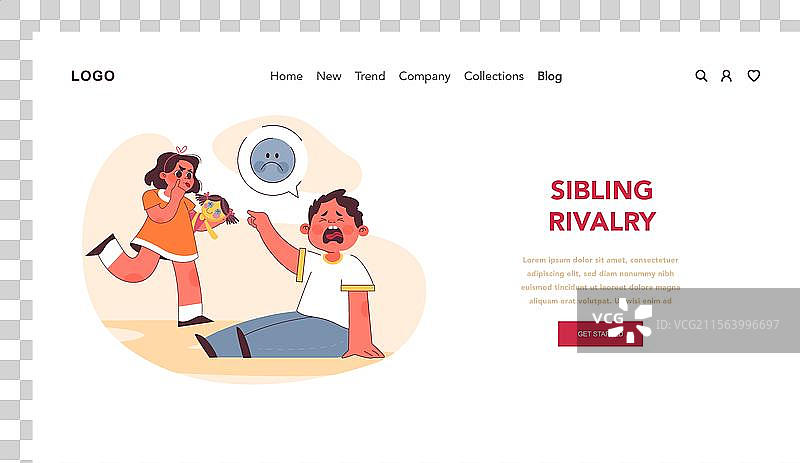 兄弟姐妹竞争概念扁平化设计图片素材