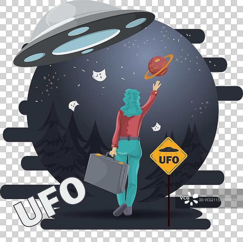 一个女孩拖着行李箱，蓝色头发的平面图图片素材