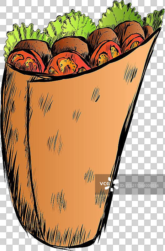 美味的沙威玛，配有番茄、生菜和肉类图片素材