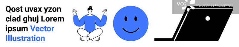 平静坐着的冥想人物与大大的快乐面孔图片素材