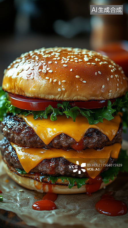 【AI数字艺术】双层牛肉汉堡配生菜和番茄图片素材