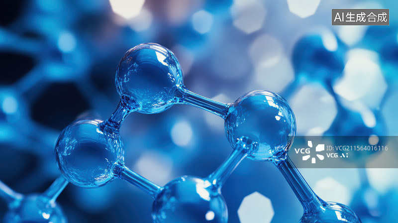 【AI数字艺术】蓝色3D微观分子结构图片素材