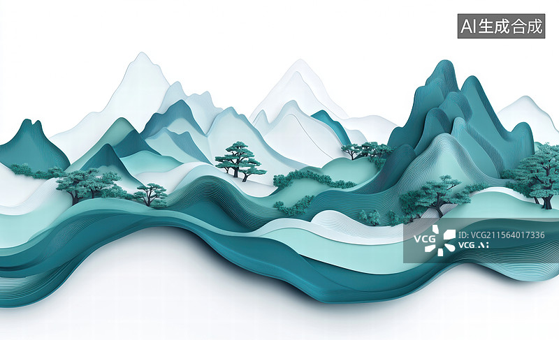 【AI数字艺术】山海之间绿意盎然图片素材