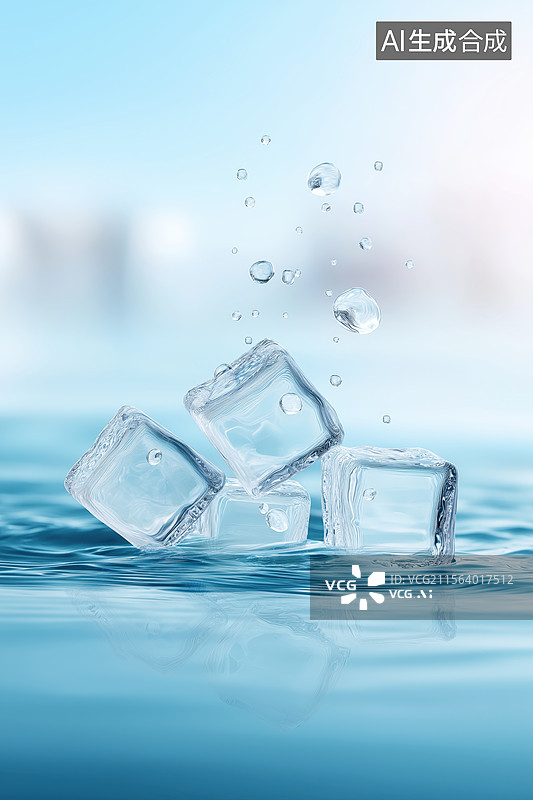【AI数字艺术】冰块在水面上的特写图片素材