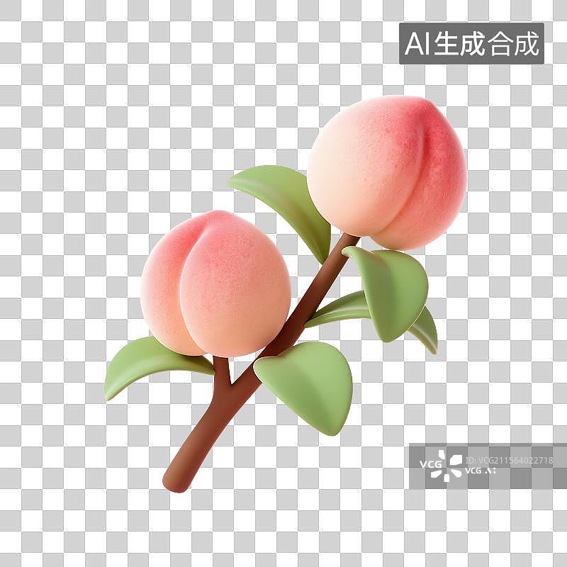 【AI数字艺术】3D渲染卡通水果，桃子，水蜜桃，白桃，仙桃，免抠元素图片素材
