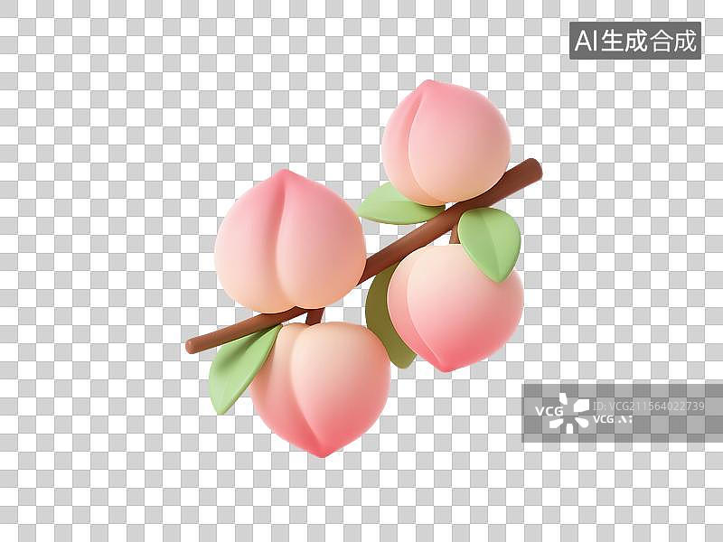【AI数字艺术】3D渲染卡通水果，桃子，水蜜桃，白桃，仙桃，免抠元素图片素材