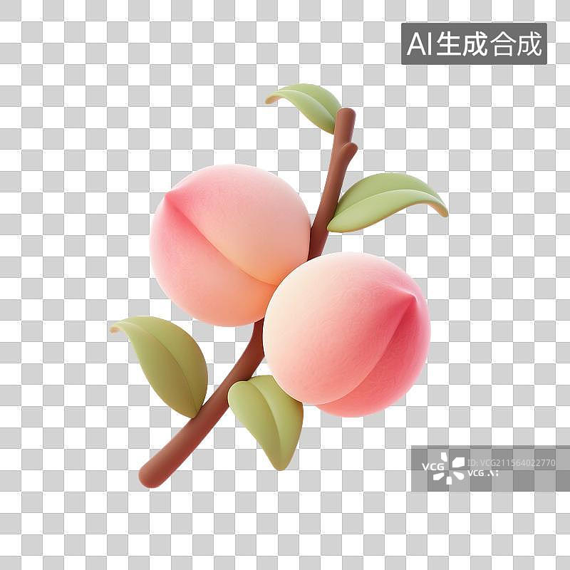 【AI数字艺术】3D渲染卡通水果，桃子，水蜜桃，白桃，仙桃，免抠元素图片素材