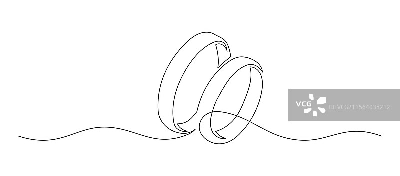 两个婚戒在一条连续的线条中绘制图片素材
