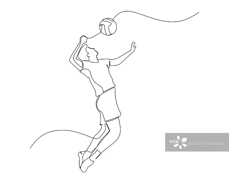 男性排球运动员跳起扣球图片素材