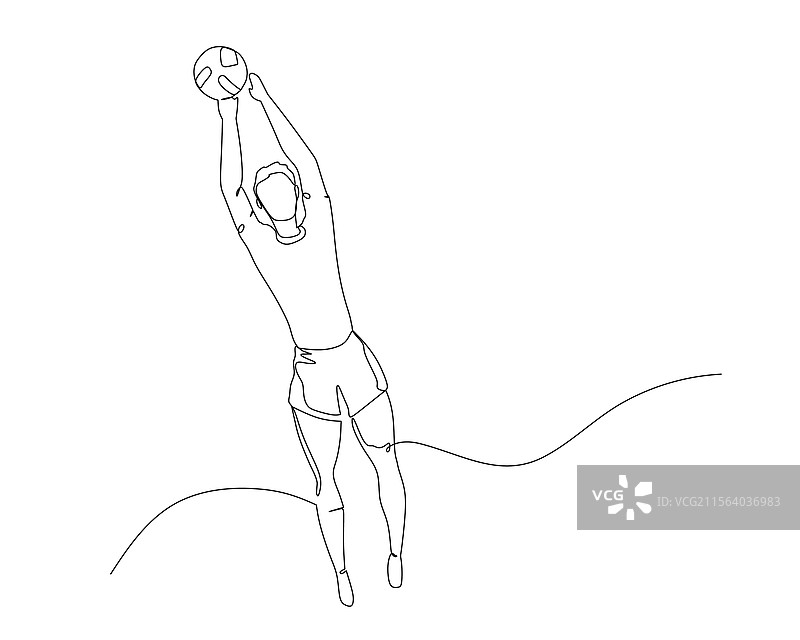 一名排球运动员拦截对手的扣球图片素材