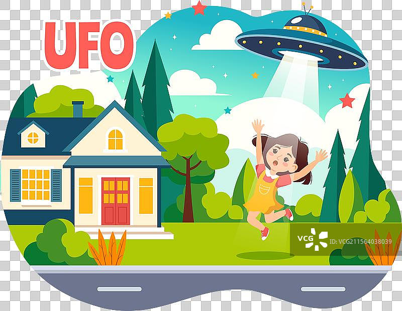 飞碟在天空中飞行，发出光芒的飞船图片素材